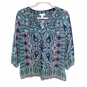 Gorgeous Charter Club Sheer Multicolor Paisley 3/4 Sleeve Blouse Size PM EUC